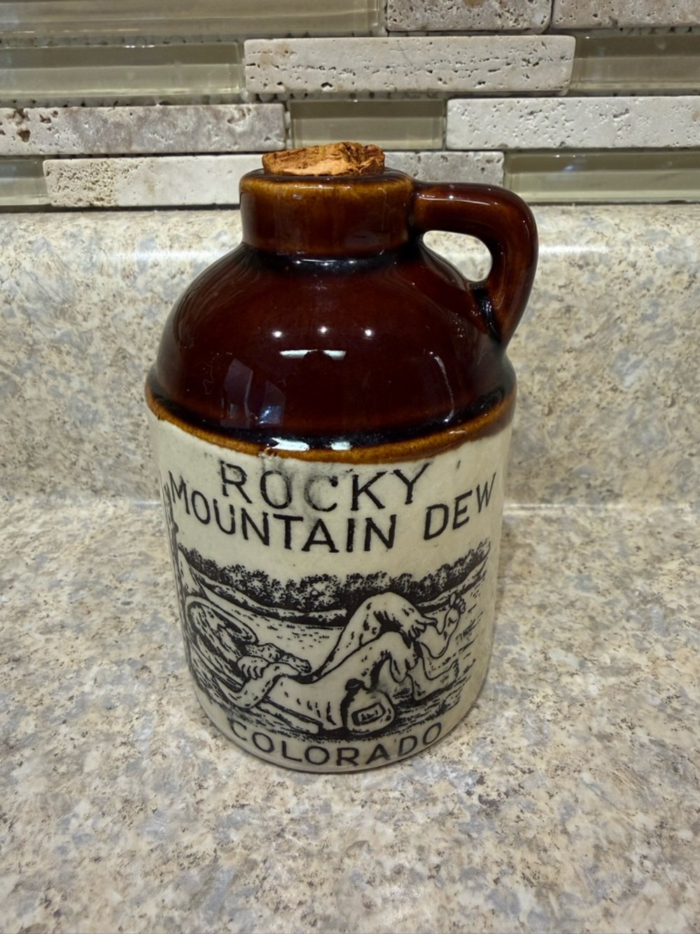 Rocky Mountain Dew Colorado Brown and Cream Ceramic Jug